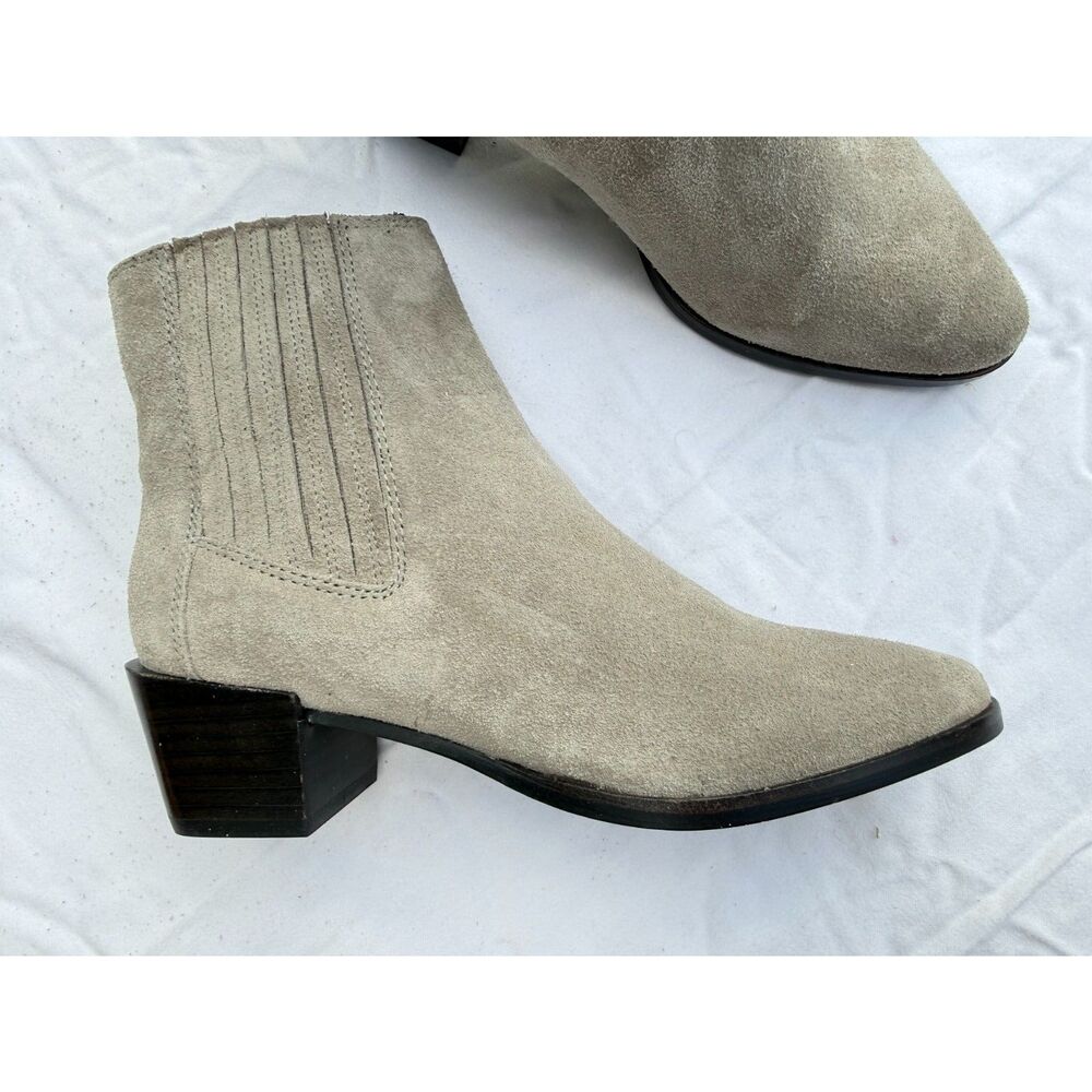 Rag & Bone Women's Chelsea Boots - Light Grey Suede Ankle Booties Block Heel